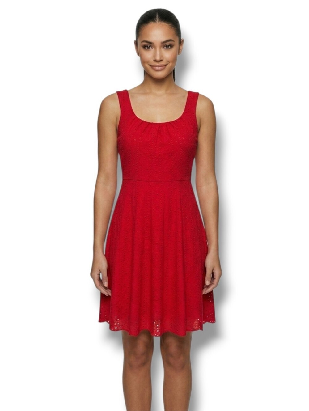 London Times Red Eyelet Sleeveless Fit & Flare Dress – Size 6